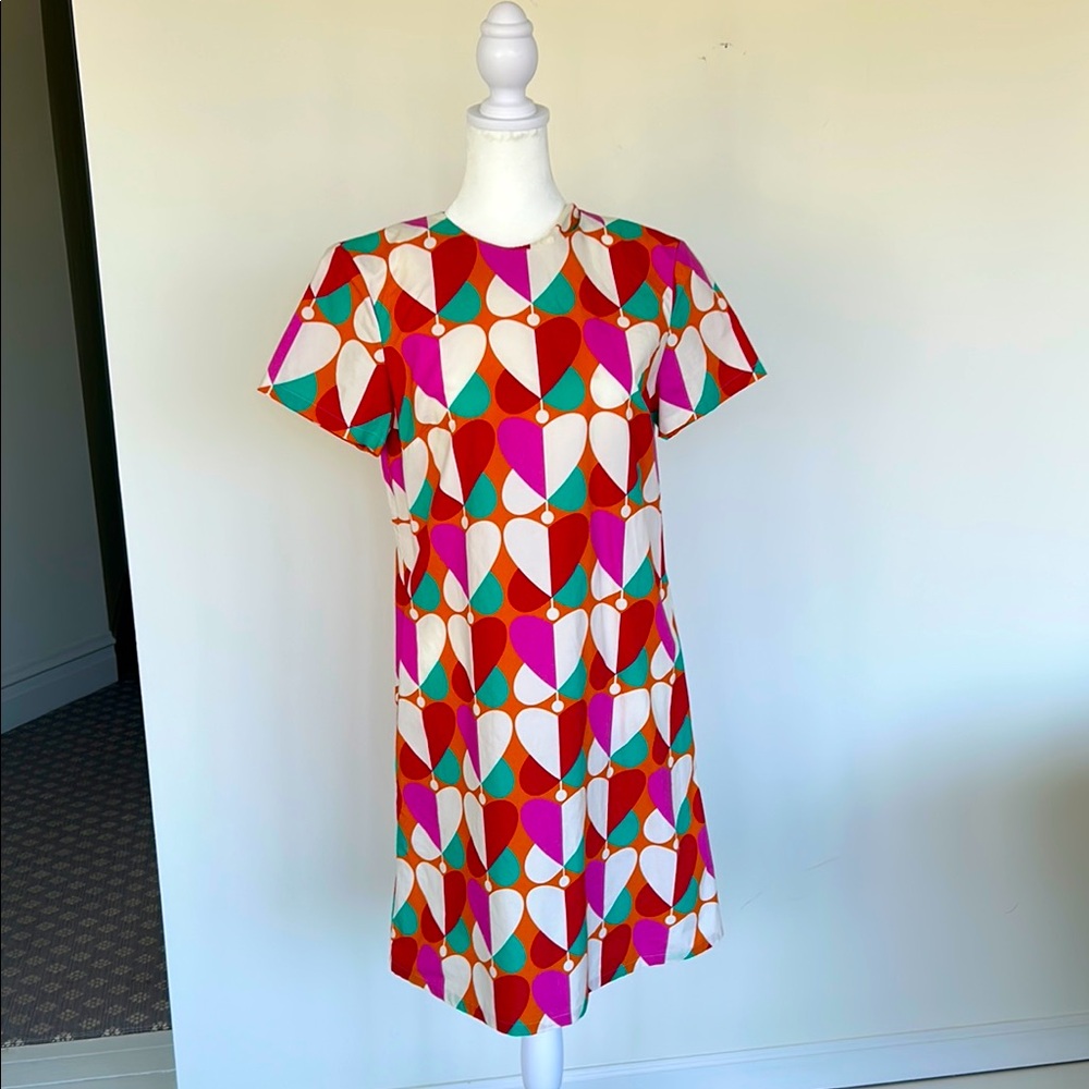 LA DoubleJ Red and Orange A-line Dress with Short Raglan Sleeves